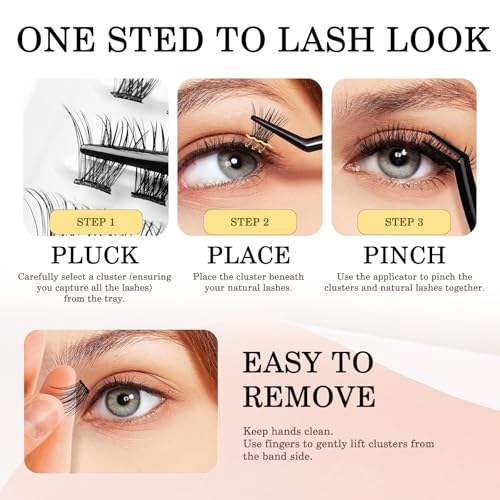 120Pcs Self Adhesive Eyelashes Natural Look, No Glue Needed Lash Clusters, Reusable Lashes Self Adhesive for Beginners, DIY Lash Extensions for Home Use, with Eyelash Clusters Tweezer