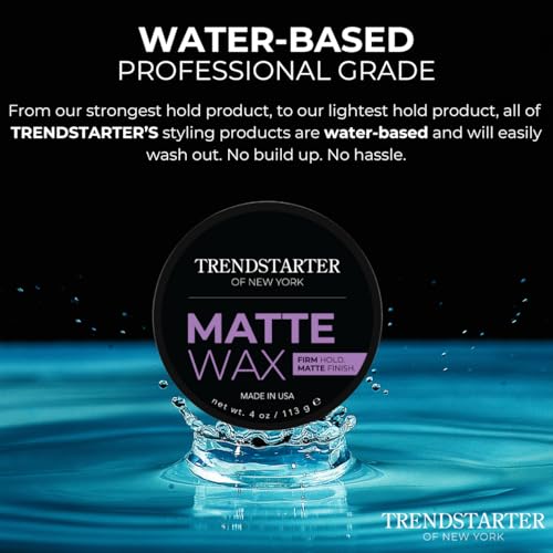 TRENDSTARTER Matte Wax (4oz) (PACK of 2) - Firm Hold, Matte Finish, Premium Water Based All-Day Styling Pomade for Men, Flake-Free for All Hair Types