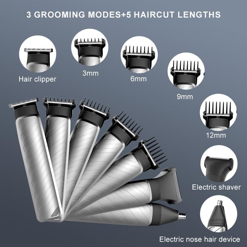 Skiennix Cordless Hair & Beard Trimmer - 3-in-1 Grooming Kit with Stainless Steel Heads | 120 Minutes Runtime
