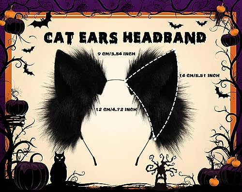 Loiahoer Cat Ears Headband Hairband Hairhoop,Animal Fluffy Neko Headwear Handmade,Head Accessories for Halloween Cosplay Fancy Dress Party,Black