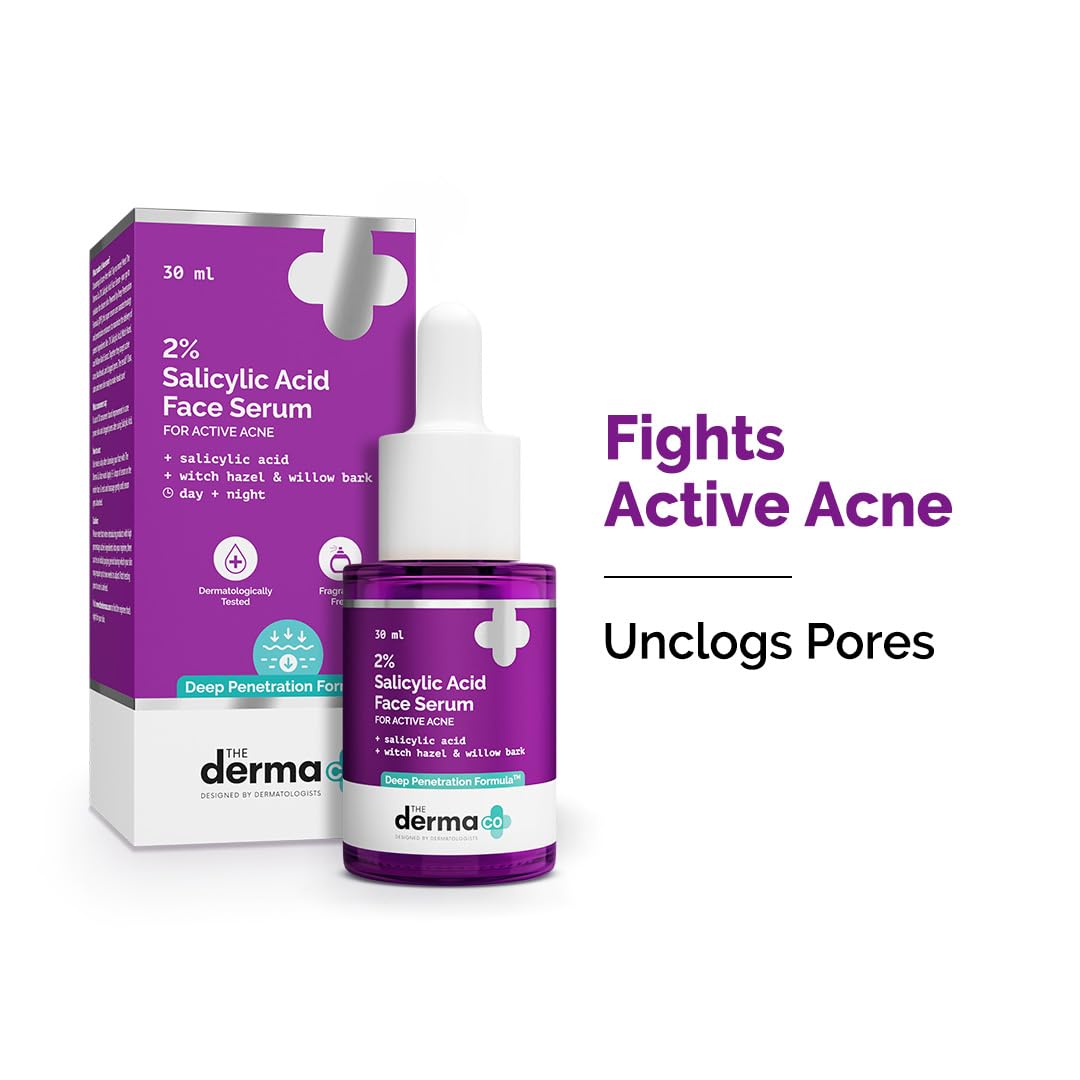 The Derma Co 2% Salicylic Acid Serum - Reduces Acne Marks & Blackheads | Unclogs Pores | 1.01 Fl Oz/30ml
