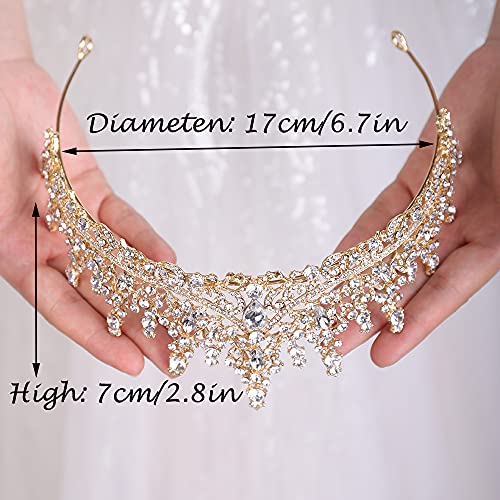 wekicici Baroque Rhinestone Queen Crown Wedding Crystal Tiara Princess Queen Crown for Prom Pageant Birthday Party Valentines Costume Photography for Women(Gold)