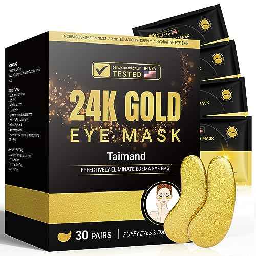 Under Eye Patches (30 Pairs), 24K Gold Under Eye Mask for Puffy Eyes, Dark Circles,Bags and Wrinkles with Collagen,Relieves Pressure and Reduces Wrinkles,Revitalises and Refreshes Your Skin