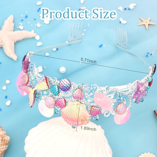 CIEHER Mermaid Crown Blue Shell Tiara Mermaid Tiara for Mermaid Costume Mermaid Birthday Decorations