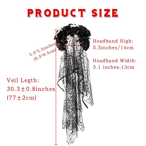 Acenail Floral Headband Veil Women Flower Crown Head Piece Rose Flower Garland Spider Mexican Headband Day of the Dead Head Band Cosplay Halloween Headpieces (Black)