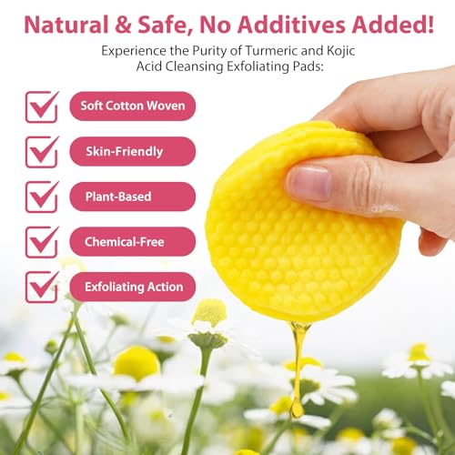 Kojic Acid and Turmeric Cleansing Pads, 80pcs Turmeric Kojic Acid Cleansing Pads with Vitamin B5, Vitamin C Turmeric, Face Pads, Sugar Turmeric Cleansing Pads for Face