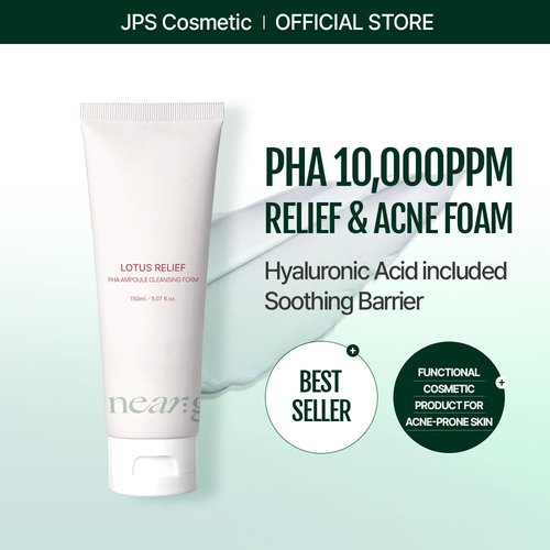 NearGarden Lotus Relief PHA Ampoule Cleansing Foam - Hyaluronic Acid Face Wash for All Skin Types (150ml)