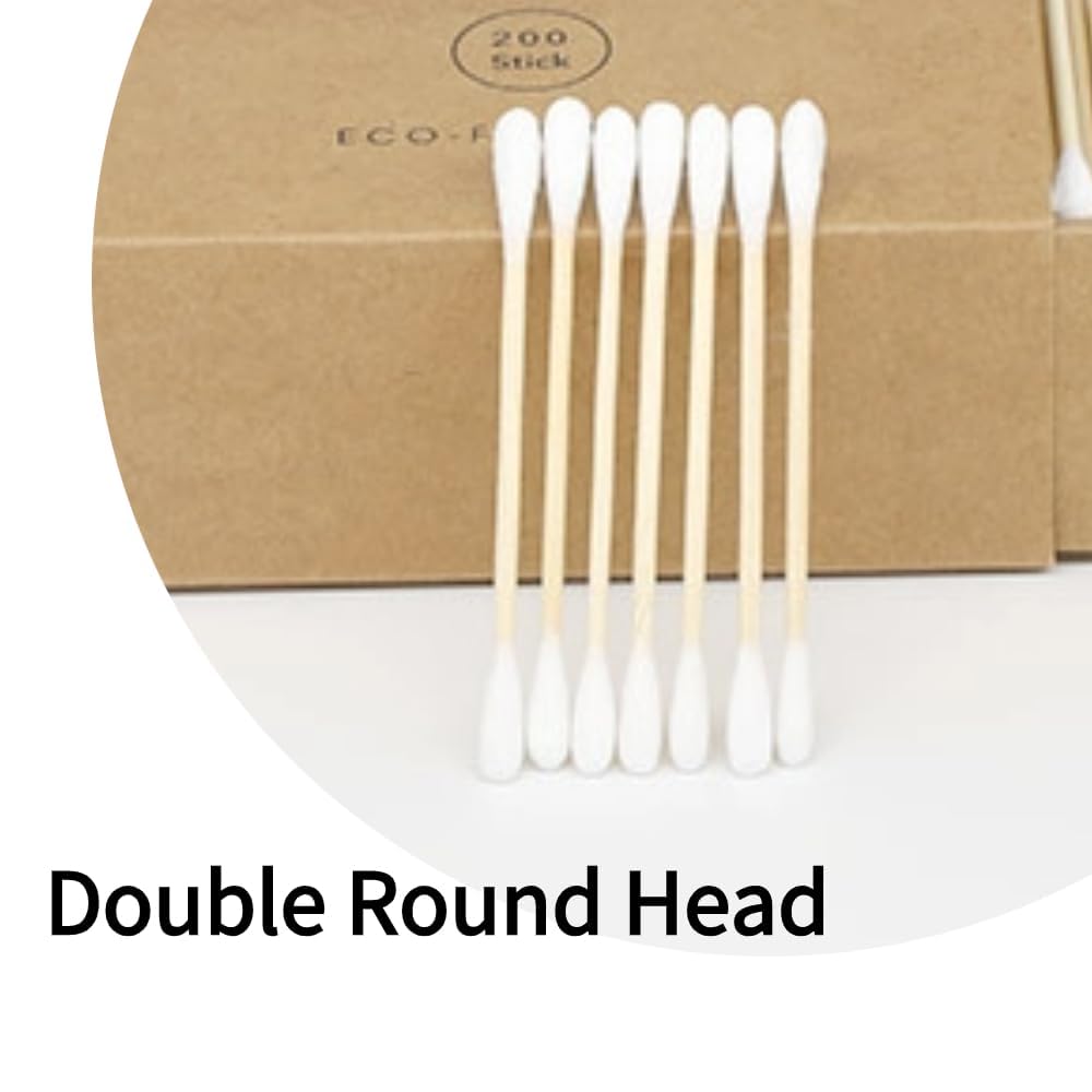 Pink Cotton Swabs 200pcs Natural Cotton Buds Biodegradable Organic Double Tips for Ear Wax Removal (200PCs,Pink)