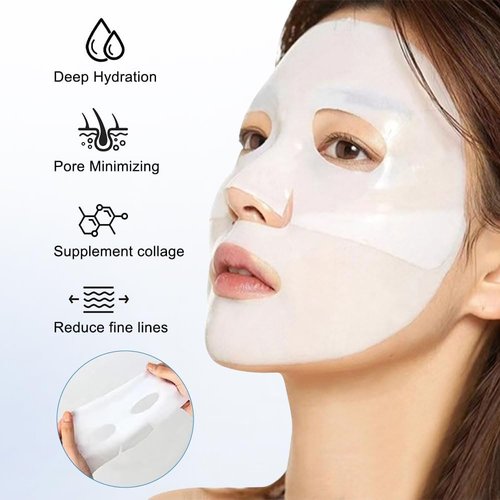 Bio-Collagen Deep Face Mask - Korean Hydrogel Overnight Hydration | Firming & Pore Minimizing | 4 Pack for Radiant Skin