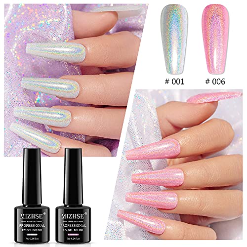 MIZHSE Holographic Gel Nail Polish, Chrome Gel Nail Polish, Galaxy Glossy Chameleon Nail Lacquer Glitter Gel Polish Set, Sparkle Laser Gel Polish Nail Art Salon at Home Gift Set for girl women
