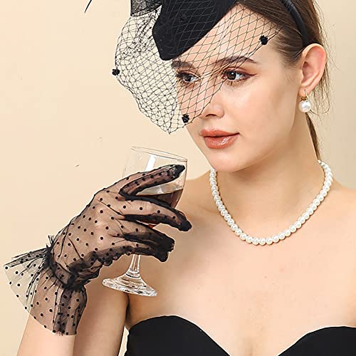 Malaxlx 3 Pairs Womens Long Lace Gloves Elbow Length Fingerless Lace Gloves Bridal Gloves for Wedding Opera Party