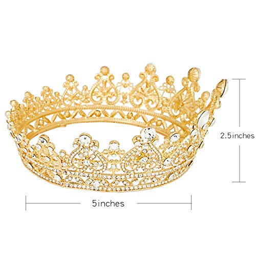 Vofler Crown Gold Tiara for Women Queen-Round Crystal Rhinestone Hair Jewelry Decor Toddler for King Ladies Girls Bridal Bride Princess Quinceanera Birthday Wedding Pageant Halloween Costume Party