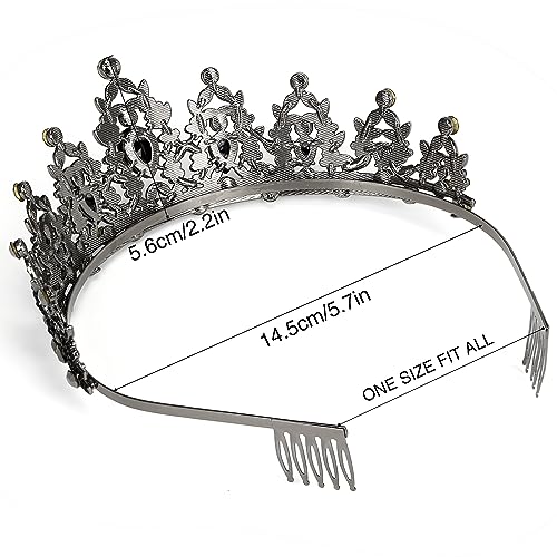 Makone Queen Crown and Tiara Princess Crown with Combs for Women and Girls Black Crystal Headbands for Bridal, Gothic Costumes for Prom Halloween Accessories Wedding Birthday Party(Black)