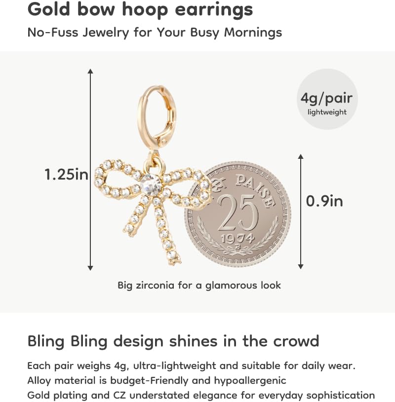 Skiennix Pearl Bow Hoop Earrings - Dainty Faux Pearl Drop Design | Lightweight Gold Plated Copper, Perfect Gift for Her