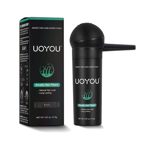 Hair Building Fibers for Thinning Hair for Men & Women 27.5g Bottle with Applicator | Fill In Thinning and Fine Hair for an Instantly Fuller, Thicker Look | Keratin Hair Fibres [BLACK Hair Fiber]
