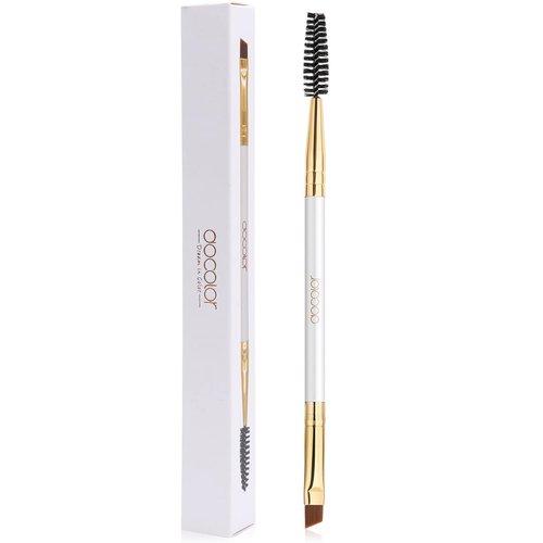 Docolor Eyebrow Brush Duo - Professional Angled Brush & Spoolie for Perfectly Shaped Brows | White