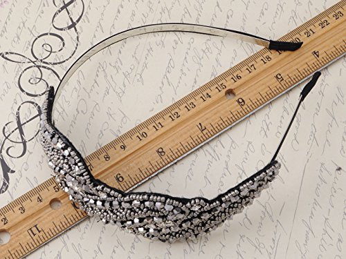 Alilang Women Beaded Headband Metallic Gunmetal Rhinestone Crystal Flapper Hairband Grey, 1 Piece