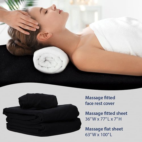 ForPro Professional Collection Flannel Massage Sheet Set - 3-Piece Black Set for Tables & Face Rest