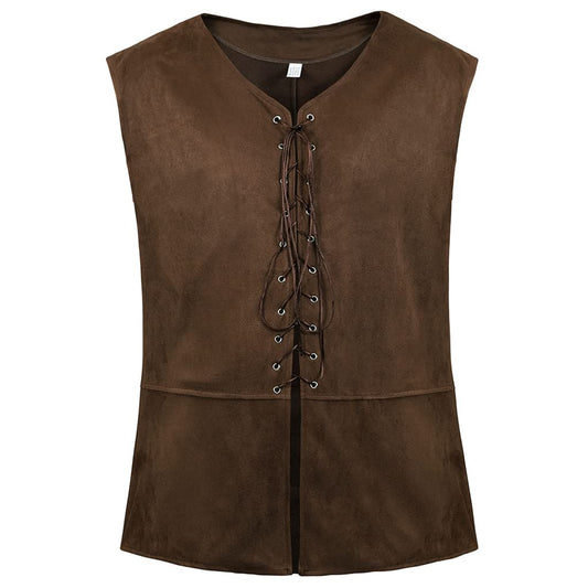 Lehauya Men's Pirate Vest Renaissance Vest Costume Pirate Costumes Medieval Steampunk Gothic Waistcoat Dark Brown Small