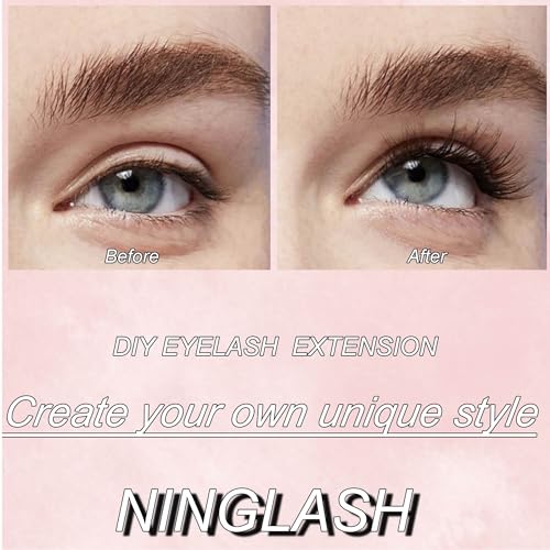 Lash Clusters Fluffy NINGLASH 100D 200D DIY Lash Extension Kit with Lash Bond, Lash Remover, Lash Applicator, Volume 280 Pcs Cluster Eyelashes Extension Individual Eyelashes Kit Thick Eyelash 12-18mm