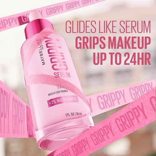 Maybelline Grippy Serum Primer, Hydrating Makeup Primer with 2% Niacinamide For Up To 24HR Make Up Wear, Clear, 1 Count