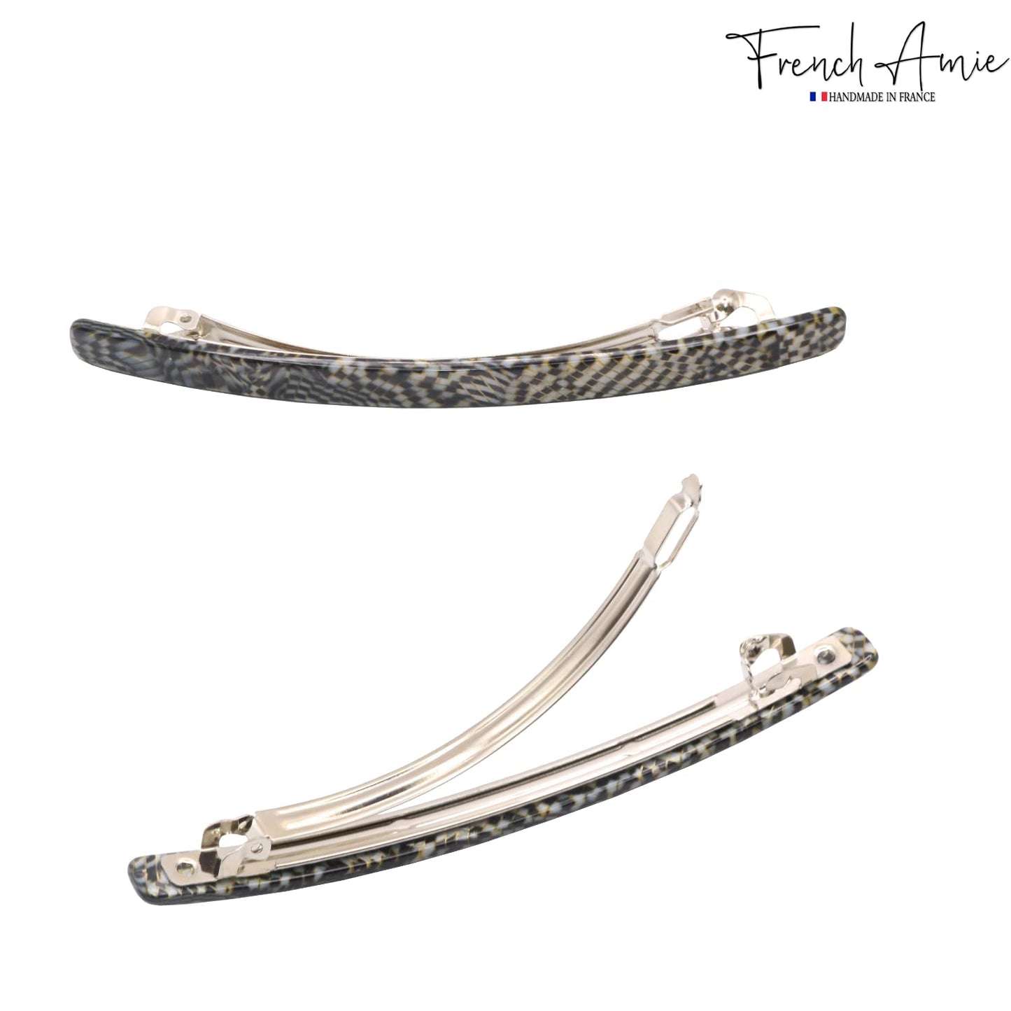 French Amie Long and Thin Opera Large 4" Handmade Celluloid Hair Barrette French Hair Clip for Girls Strong Hold Hair Clips for Women No Slip Durable Paris Hair Accessories, Made in France (Opera)