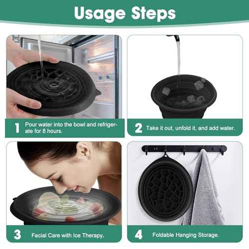Face Bowl for Ice With Built-in Ice Tray Collapsible Silicone Facial Face Ice Bath Bowl Small Reusable Cold Plunge Basin is Portable,Perfect for Home Use,Camping,Travel Cold Bath Spa Tool & Black