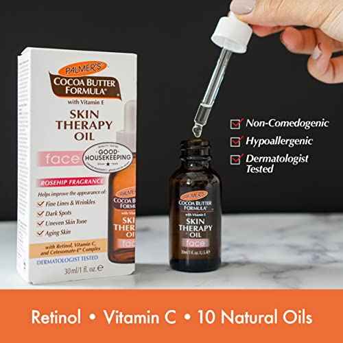 Palmer's Cocoa Butter Formula Moisturizing Skin Therapy Oil for Face with Vitamin E, C & 10 Pure Facial Oils Blend, Rosehip Oil Fragrance, 1 Ounce