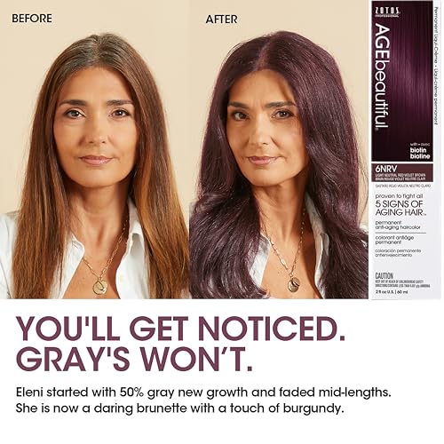 AGE beautiful Permanent Hair Color Dye Liqui Creme | 100% Gray Coverage | Anti-Aging Haircolor | Biotin for Thicker, Fuller Hair | Professional Salon Coloring | 4NRV Dark Neutral Red Violet Brown