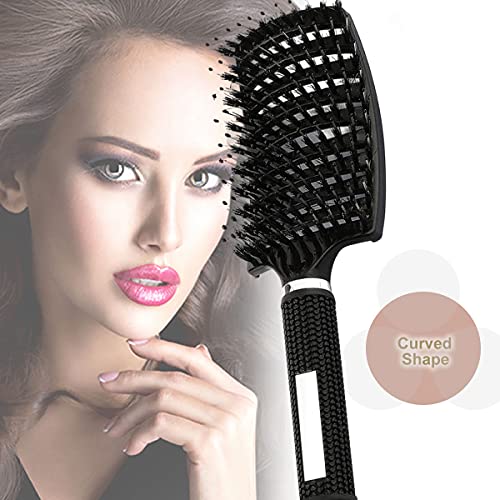 Boar Bristle Hair Brush 2 Pack, Detangling Brush, Vented Curved Hair Brush for Thick Curly Fine Wet Dry Long Hair, MYMOOSH Fast Dry No Tangle Hair Brush, Boar Bristle Brush for Women Men Kids (blue)