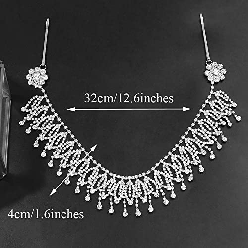 Wekicici Forehead Headpiece Wedding Bridal Crystal Rhinestone Head Chain Boho Flower Headband Halloween Hair Chain for Women (Gold)