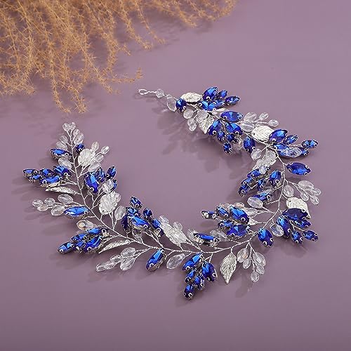 Teyglen Leaf Bride Wedding Hair Vine Bridal Crystal Headband Handmade Gold Leaf Crystal Beads Hair Piece Bohe Rhinestone Headpieces Wedding Hair Accessories for Women Girls (Gold)