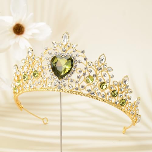 S SNUOY Tiaras and Crowns for Women Crystal Queen Crowns Rhinestone Princess Tiaras for Women Hair Accessories for Bridal Birthday Prom Party - August Peridot