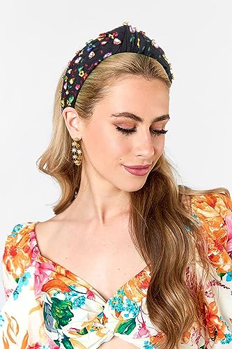 MOLOCH Crystal Knotted Headbands for Women Floral Heart Rhinestone Headbands Jeweled Embellished Wide Headband Summer Beach Party Hair Accessories (Black)