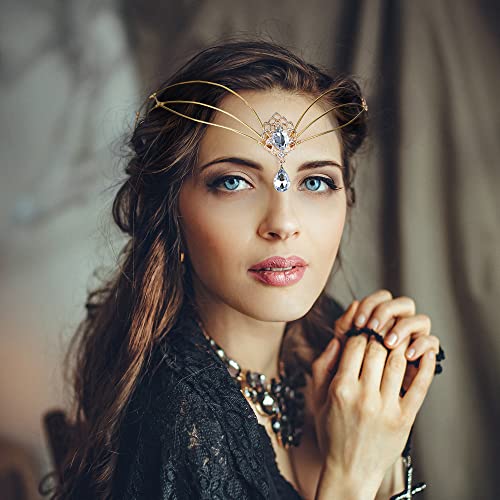 CoTeeZa Medieval Celtic Fairy Circlet Vintage Viking Crown Gold Wedding Headband Handmade Crystal Headpiece Elf Princess Tiara Women Flower Costume Hair Accessory Wreath for Queen King Prom Cosplay