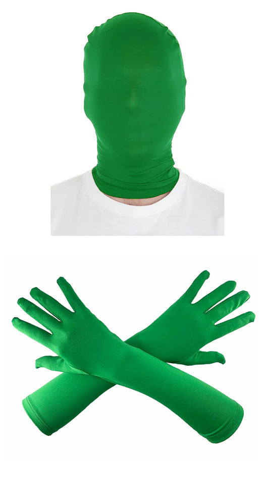 Chendvol Green Chromakey Mask Hood with Screen Gloves Invisible Effects Background for Green Screen Photography Photo Video (15'' Gloves+Mask)