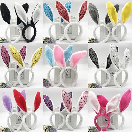 FunSpt Easter Bunny Rabbit Ears Plush Headband Halloween Costume for Aldult Rose