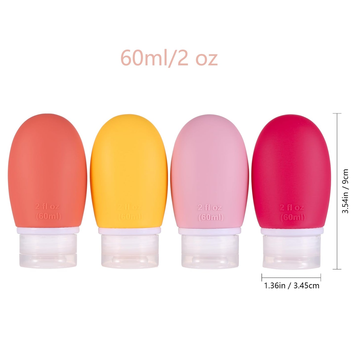 LIYUABU Leak Proof Silicone Travel Bottles,4 Pack 2oz Liquid Squeezable Refillable Portable Accessories/Cosmetic Containers,BPA Free,Travel Size Bottles for Toiletries Shampoo Conditioner Lotion