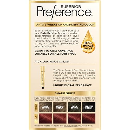 L'Oreal Paris Superior Preference Luminous Fade-Defying Permanent Hair Color, Hair Dye For Up to 9 Weeks of Radiance, Intense Dark Red RR-04, 1 Hair Dye Kit