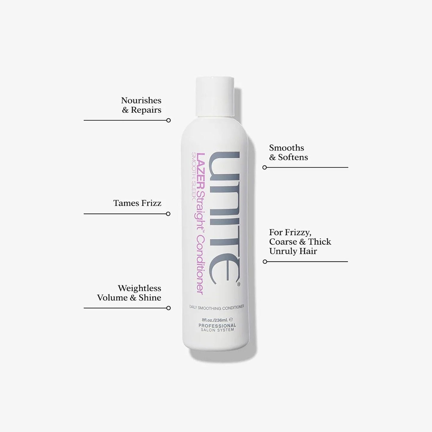 UNITE Hair LAZER Straight Shampoo & Conditioner - Smooths, Softens & Controls Frizz - 10 Fl Oz & 8 Fl Oz