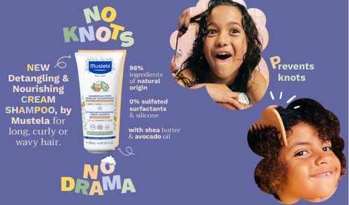 Mustela Detangling Cream Shampoo - Nourishing Shea Butter & Avocado - For Curly & Frizzy Hair - 6.76 Fl. Oz.