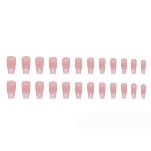 Hkanlre Bling Coffin Press on Nails Fake Nails Tips Full Cover Medium False Gradient Nails for Women and Girls 24PCS (Coffin pink)