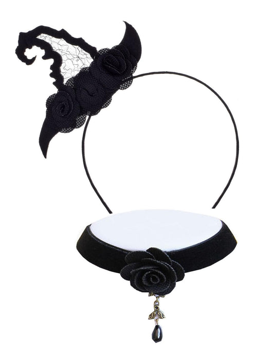 Love Sweety Halloween Spider Ghost Pumpkin Hair Hoop Cosplay Devil Headband (Witch Hat Black Choker)