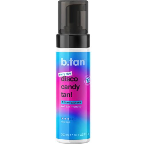 b.tan Large Candy Scented Self Tanner Mousse - Party Size Disco Candy Tan | 1 Hour Express Dark Foam, Sweat-Proof & Transfer Resistant, 10.1 Fl Oz