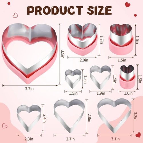 Heart Cookie Cutter Set,9 Piece Heart Shapes Stainless Steel Cookie Cutters Mold for Cakes Biscuits and Sandwiches,0.98"/1.45"/1.57"/1.96"/2.04"/2.32"/2.75"/3.18"/3.74" Assorted Sizes