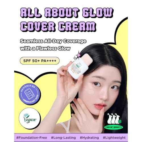 CHASIN' RABBITS All About Glow Cover Cream 1.23 Oz, Lightweight, Hydrating, Long-Lasting Radiance for a Flawless Glow, Smooth Skin Texture, Vegan, Korean Makeup