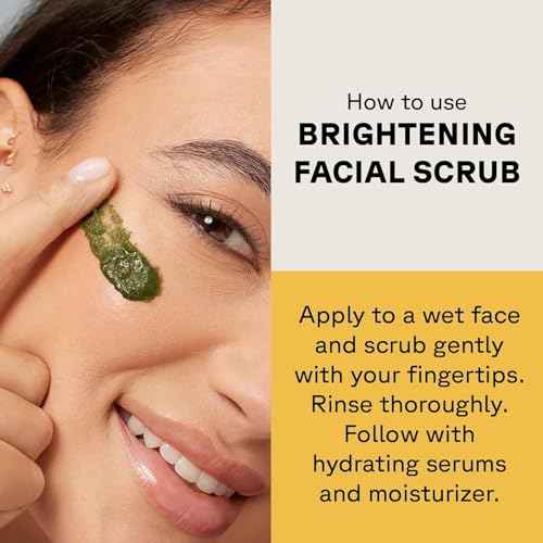 Acure Brightening Facial Scrub - Exfoliating Face Wash, Gentle Daily Scrubber & Exfoliator for Women & Men for Radiant Skin, Cleansing Wash with Sea Kelp & French Green Clay - 4 fl oz