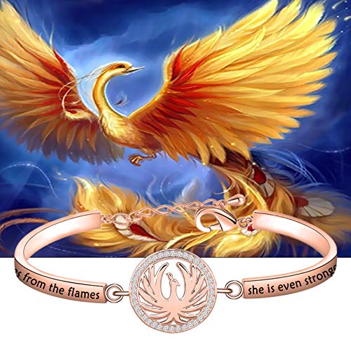 CYTING Phoenix Inspirational Quote Bracelet Phoenix Bird Jewelry Motivational Gift When The Phoenix Rises From The Flames She Is Even Stronger Than Before (Phoenix bracelet-rose gold)