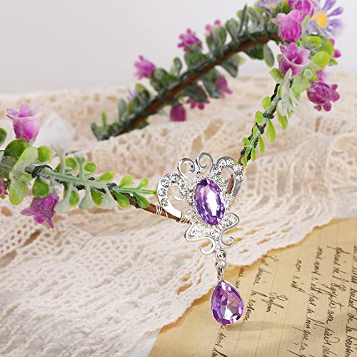 MOSTORY Woodland Fairy Flower Crown - Floral Elf Headpiece with Crystal V-shape Elven Tiara Wreath Boho Headband for Women Girl Renaissance Cosplay Halloween Christmas Party Wedding