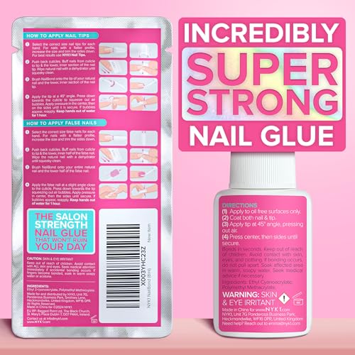 Super Strong Nail Glue for Press On Nails, Nail Tips & Acrylic Nails (8ml) NYK1 NailBond Brush On Glue for Press Ons, Tips & Acrylics - Long Lasting, Maximum Strength, Mess-Free Application